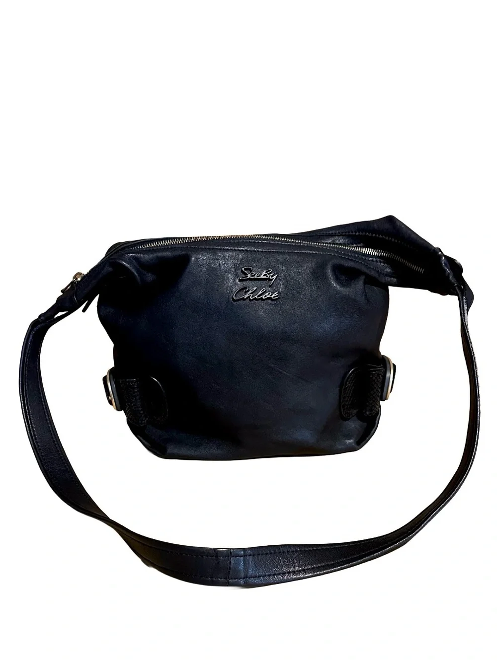SEE BY CHLOE BLACK LEATHER SLOUCHY SHOULDER BAG